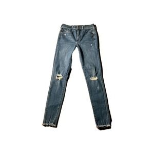 Express Jeans Womens 0R Denim Hyper Stretch Skinny High Rise Distressed Raw Hem